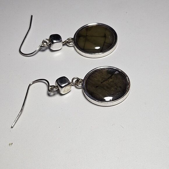 **Last Chance!! Final Sale** Silver Tone Eclectic Round Brown Earrings - Picture 9 of 10